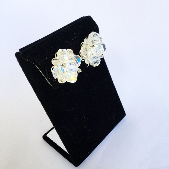 LAGUNA AB Aurora Borealis Clusters Clips Earrings Glass Faceted Crystal Beads - Picture 2 of 3